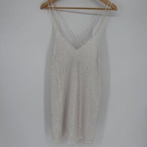Shinestar Sequin V-Neck Slip Dress Top with Crisscross Straps Womens Large